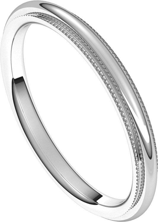 Sterling Silver 2 mm Milgrain Stepped-Edge Comfort-Fit Half Round Band