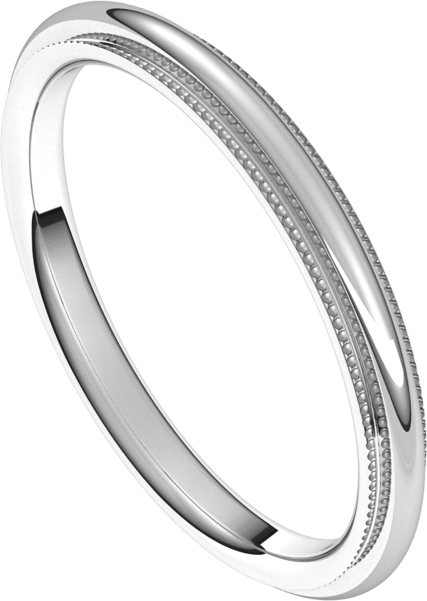 Platinum 2 mm Milgrain Stepped-Edge Comfort-Fit Half Round Band