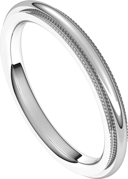 Sterling Silver 2.5 mm Milgrain Stepped-Edge Comfort-Fit Half Round Band
