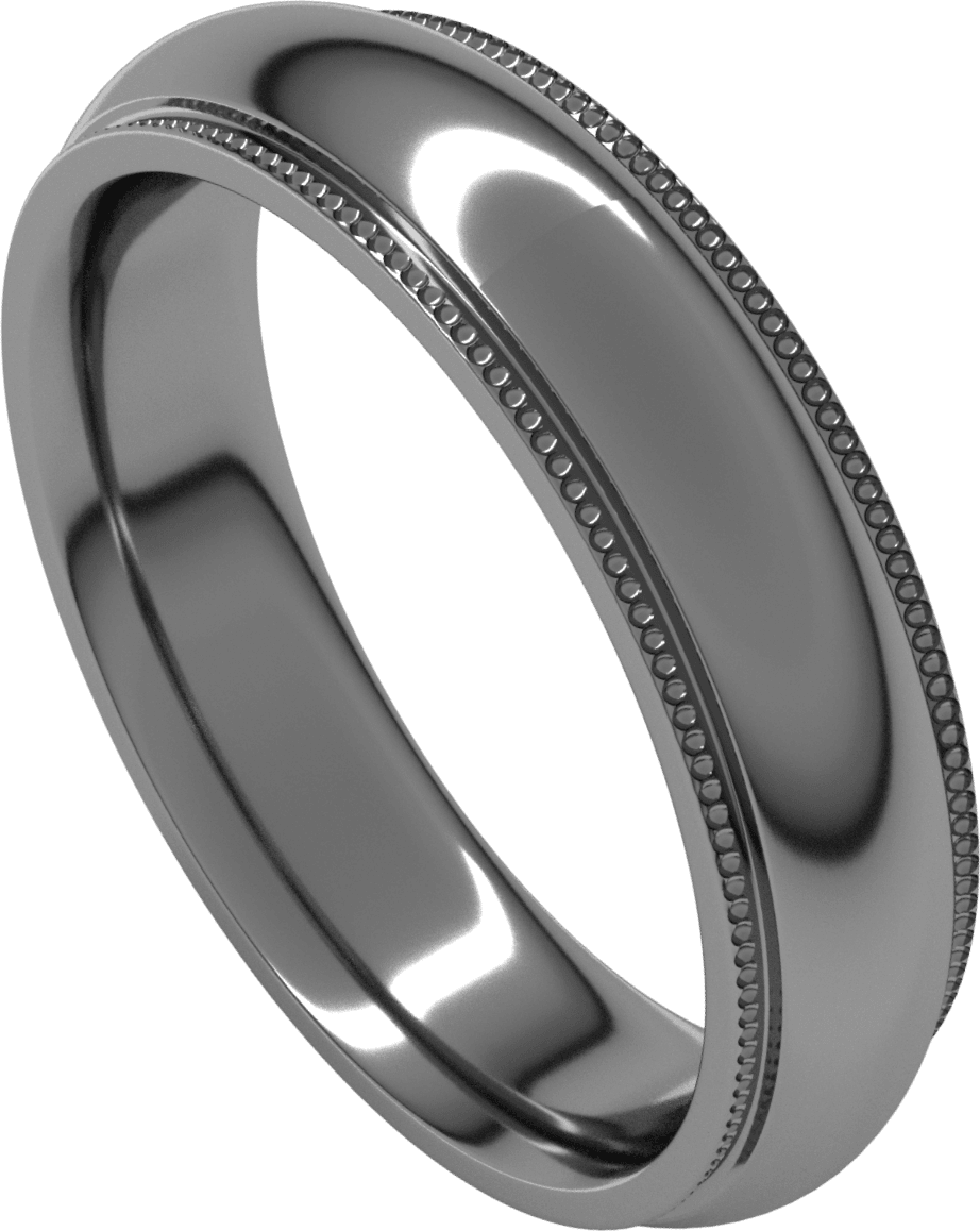 Platinum 5 mm Milgrain Stepped-Edge Comfort-Fit Half Round Band