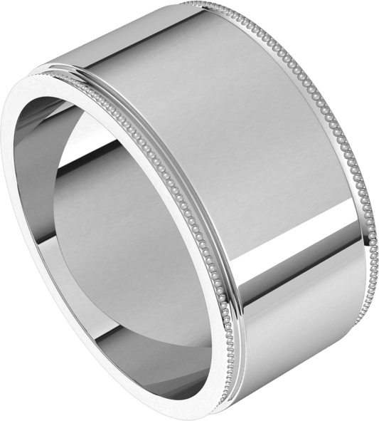 Sterling Silver 10 mm Milgrain Stepped-Edge Flat Band