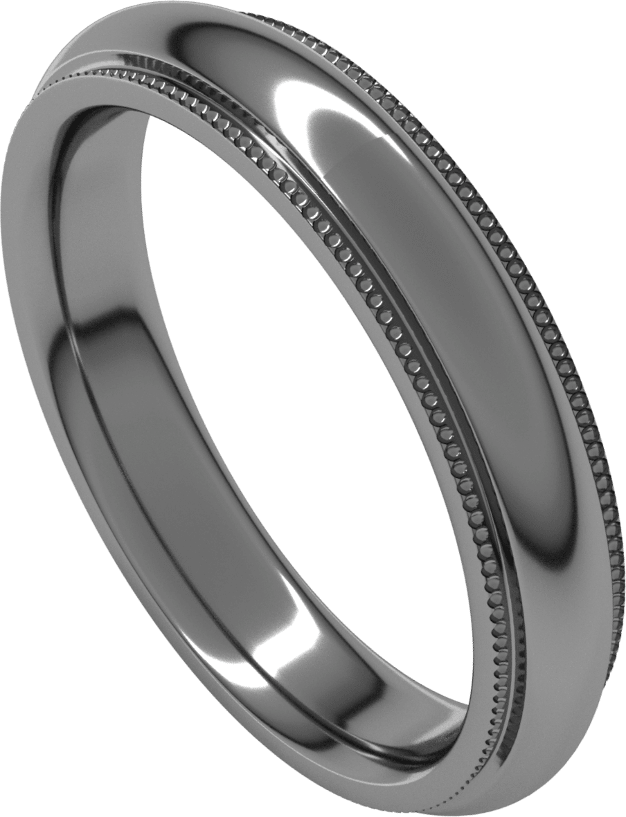 Sterling Silver 4 mm Milgrain Stepped-Edge Comfort-Fit Half Round Band