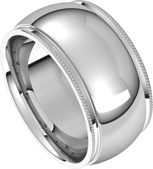 Sterling Silver 10 mm Milgrain Stepped-Edge Comfort-Fit Half Round Band