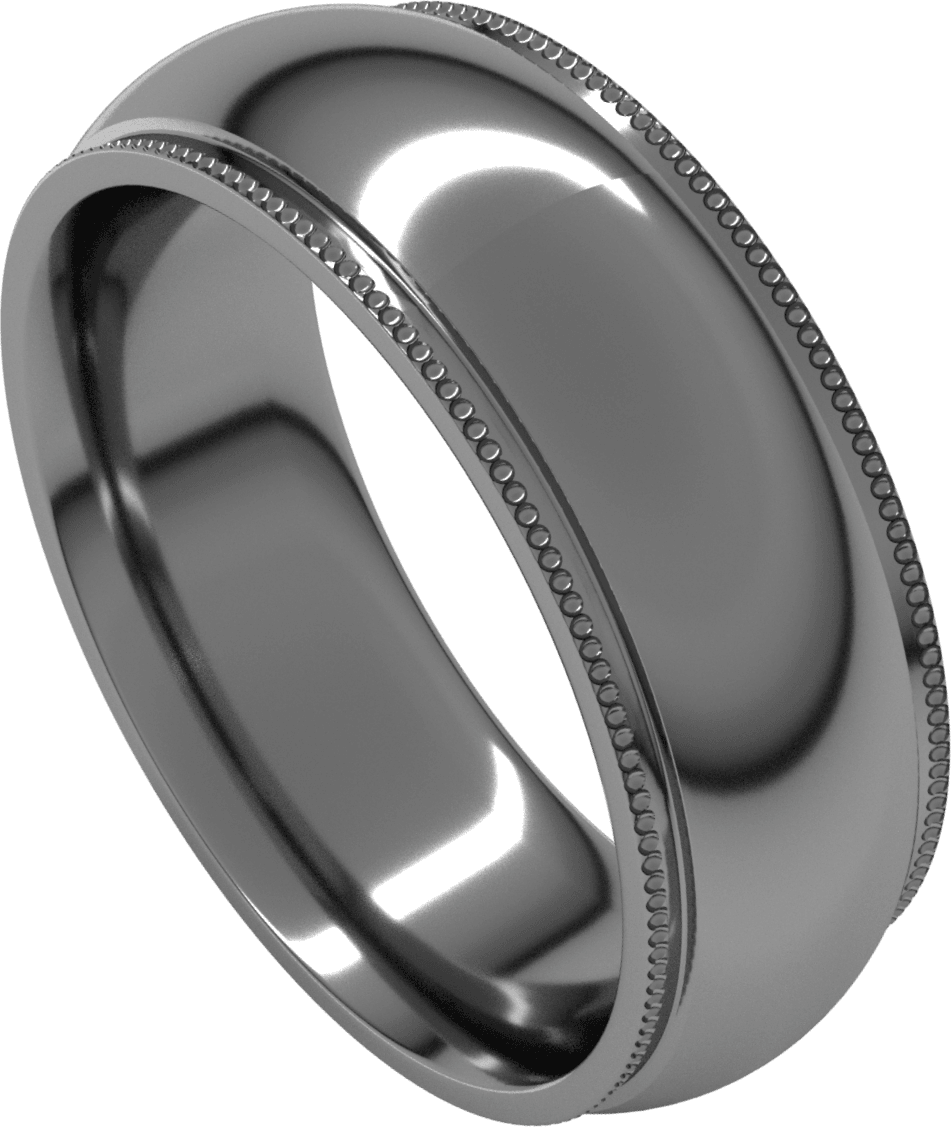 Platinum 7 mm Milgrain Stepped-Edge Comfort-Fit Half Round Band