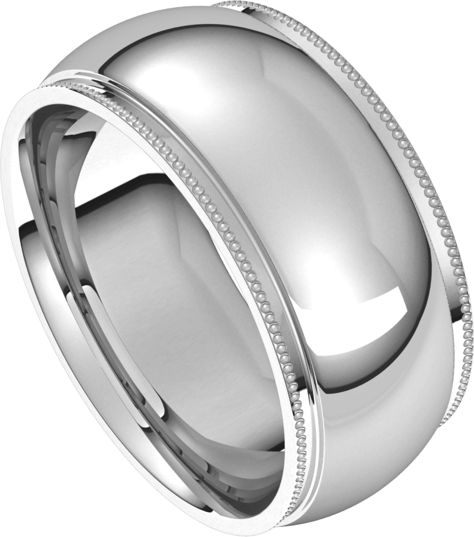 Platinum 9 mm Milgrain Stepped-Edge Comfort-Fit Half Round Band