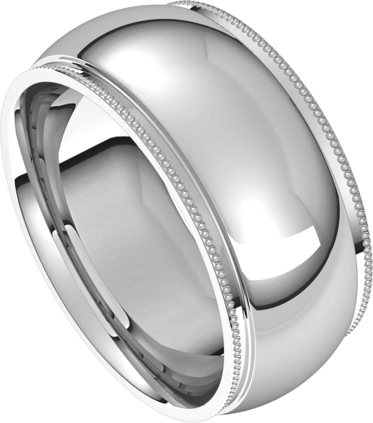 Platinum 9 mm Milgrain Stepped-Edge Comfort-Fit Half Round Band