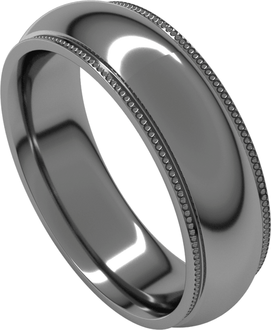 Platinum 6 mm Milgrain Stepped-Edge Comfort-Fit Half Round Band