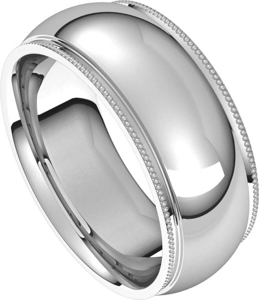 Platinum 8 mm Milgrain Stepped-Edge Comfort-Fit Half Round Band