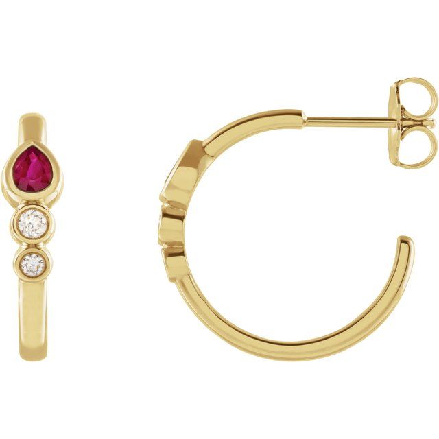14K Rose 4x3 mm Pear 1/10 CTW Natural Diamond Semi-Set Bezel-Set Hoop Earrings