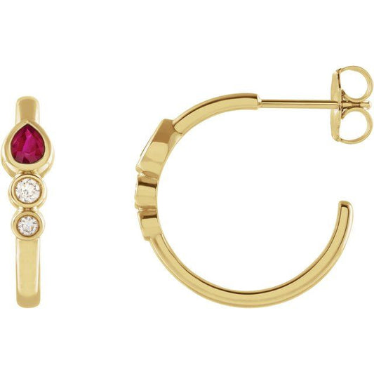 14K Rose 4x3 mm Pear 1/10 CTW Natural Diamond Semi-Set Bezel-Set Hoop Earrings