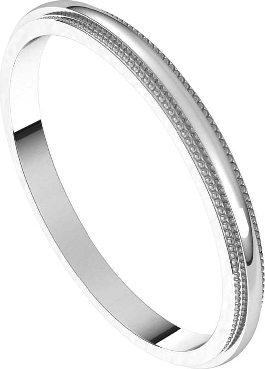 Platinum 2 mm Milgrain Stepped-Edge Half Round Band