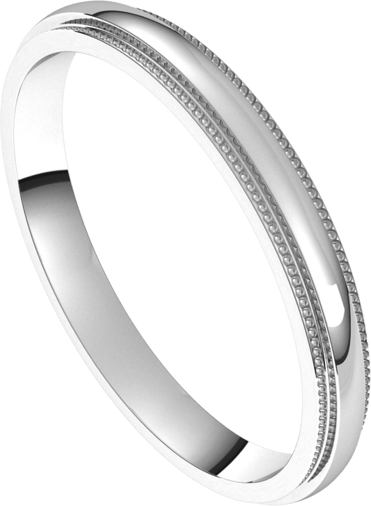 Sterling Silver 2.5 mm Milgrain Stepped-Edge Half Round Band