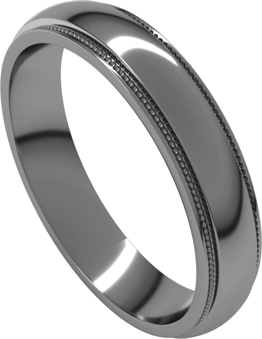 Platinum 4 mm Milgrain Stepped-Edge Half Round Band