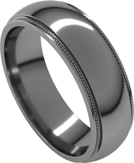 Platinum 6 mm Milgrain Stepped-Edge Half Round Band