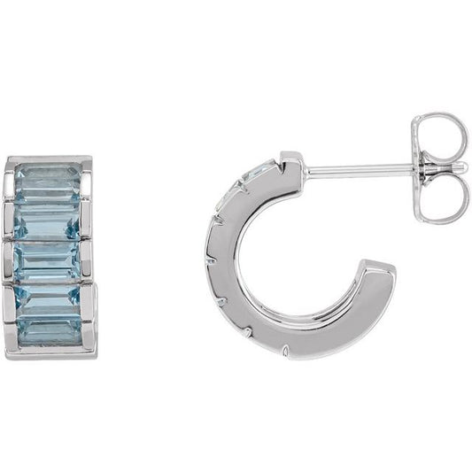 Platinum Natural Aquamarine Hoop Earrings