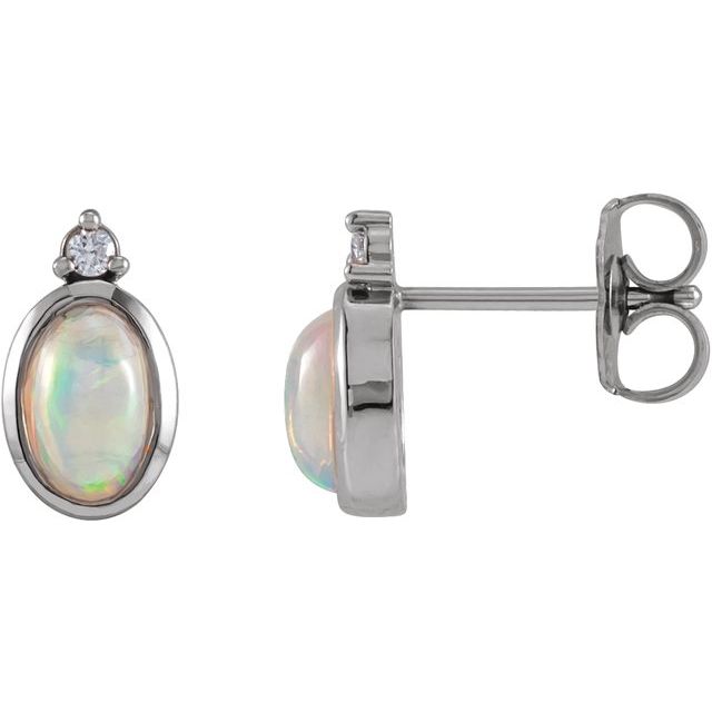 Sterling Silver Natural Ethiopian Opal & .06 CTW Natural Diamond Bezel-Set Earrings