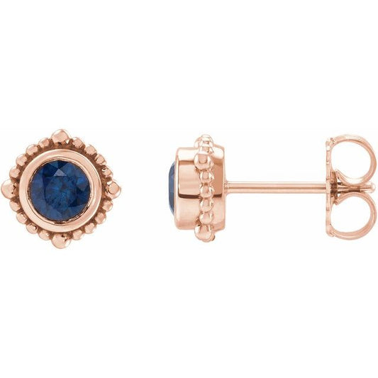14K Rose 3 mm Natural Blue Sapphire Beaded Halo-Style Earrings