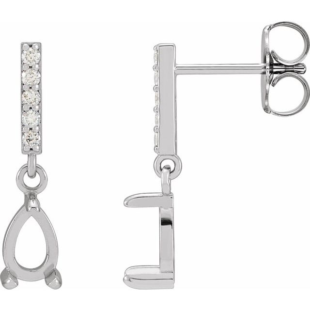 Sterling Silver 6x4 mm Pear .08 CTW Natural Diamond Semi-Set Dangle Earrings