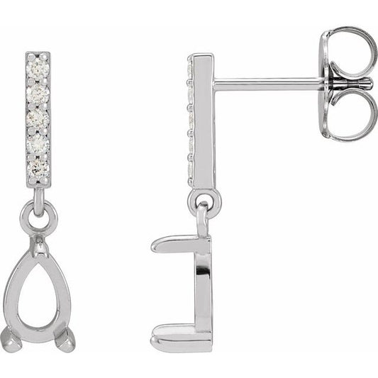 Sterling Silver 6x4 mm Pear .08 CTW Natural Diamond Semi-Set Dangle Earrings