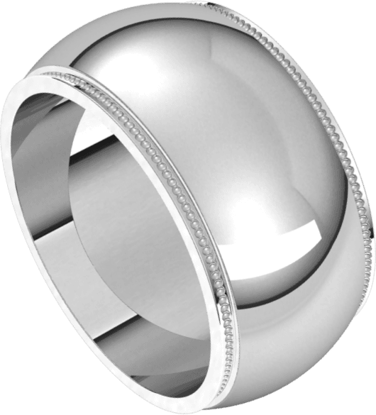 Platinum 10 mm Milgrain Stepped-Edge Half Round Band