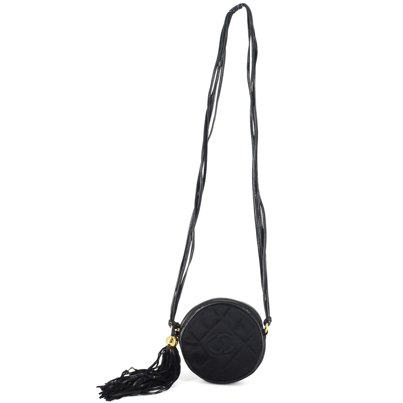 CHANEL Round Quilted Satin Mini Tassel Crossbody