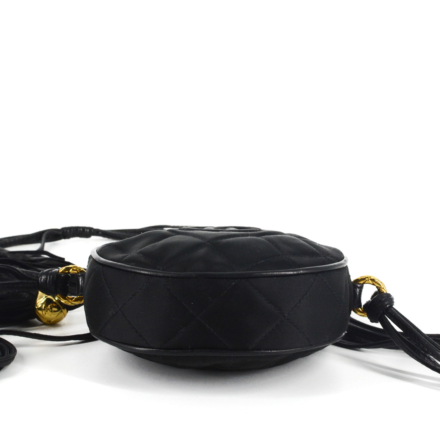 CHANEL Round Quilted Satin Mini Tassel Crossbody