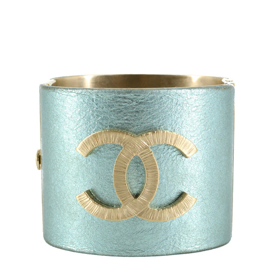 CHANEL Turquoise Logo Cuff Bracelet